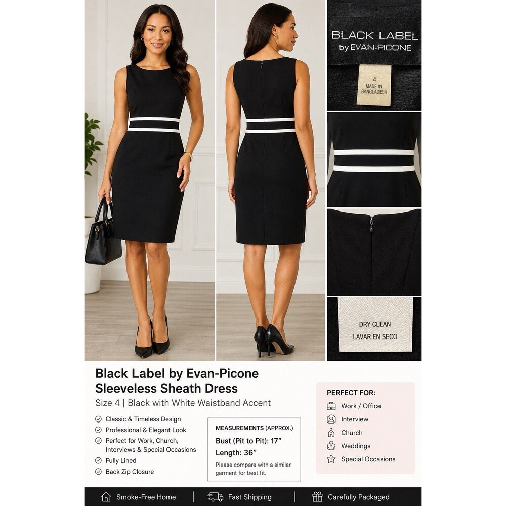 Black Label By Evan Picone Sheath Dress Black/White Size 4 NWOT